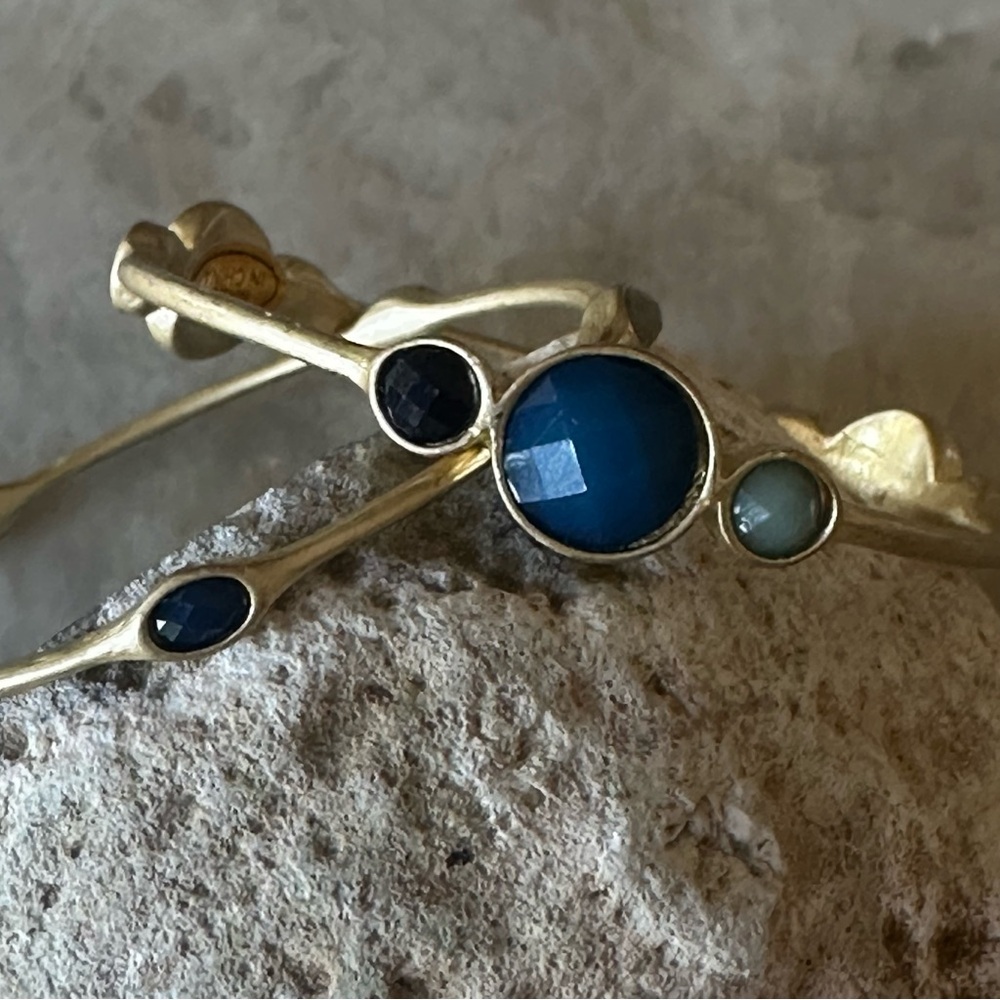 Brushed GOLD Bracelet Set With Faceted Stones In Blue & Green Hues